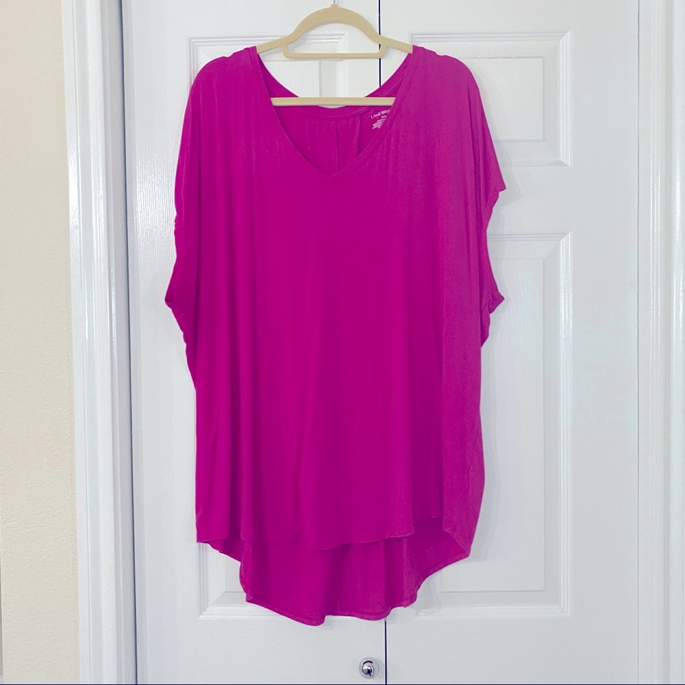 Lane Bryant Short Sleeve V-Neck Shirt, Hot Pink, 18/20
